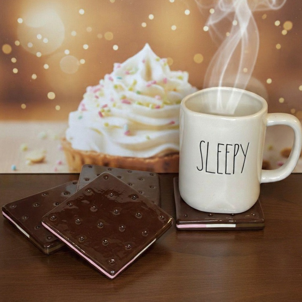 Ice Cream Sandwich Coaster Set – Platform Coasters – Brown & White – Handmade